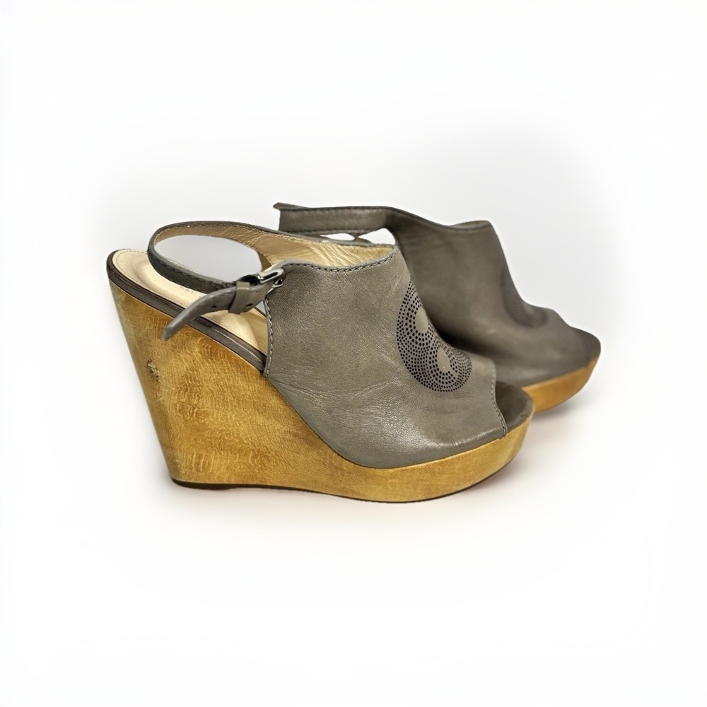 Coach Jade Wedge Platform Leather Laser Cut-out Open Peep Toe Taupe Gray 8 - Picture 2 of 8